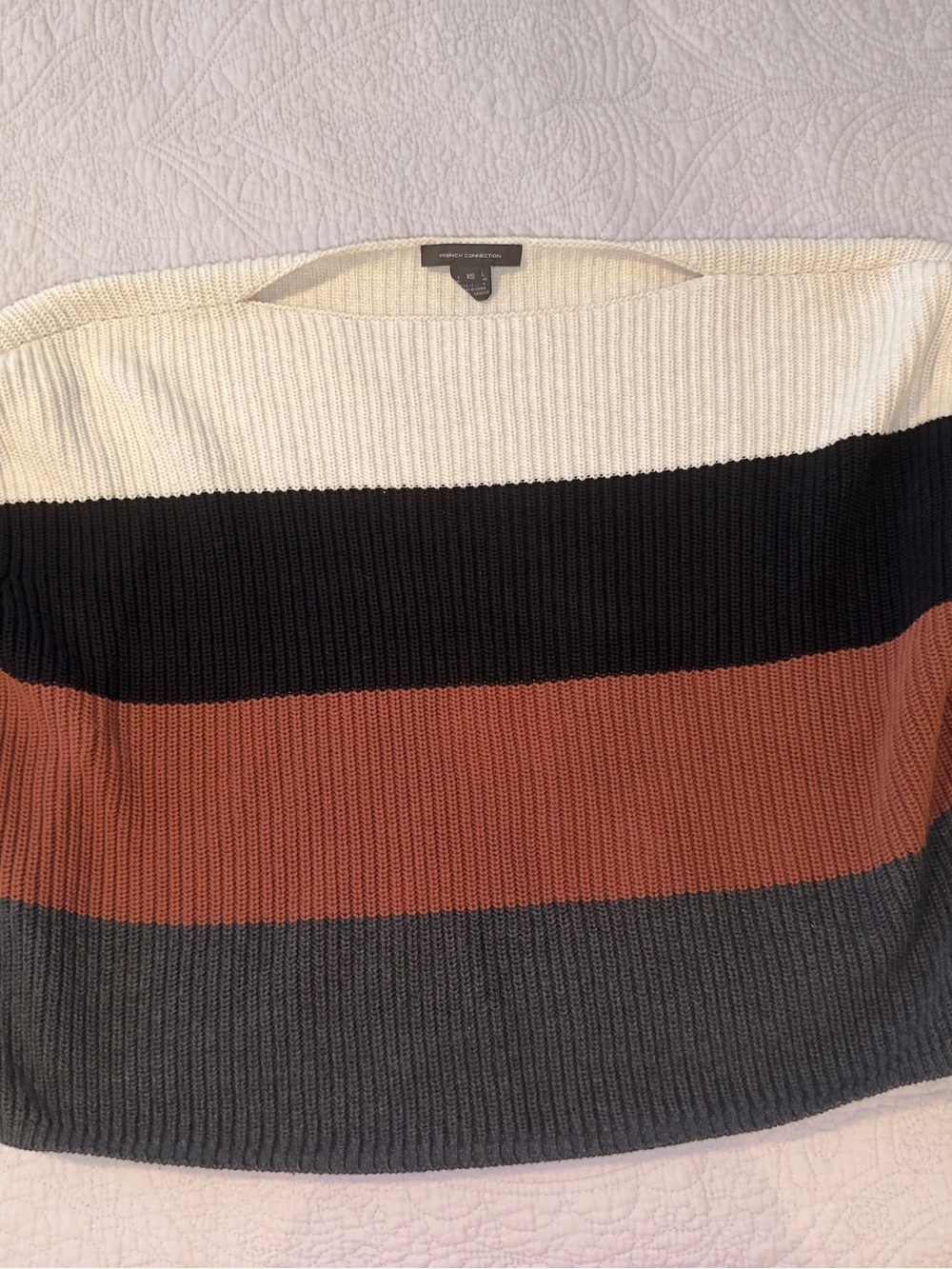 French connection XS Striped Ribbed Sweater in Cream, Black, Rust, Gray